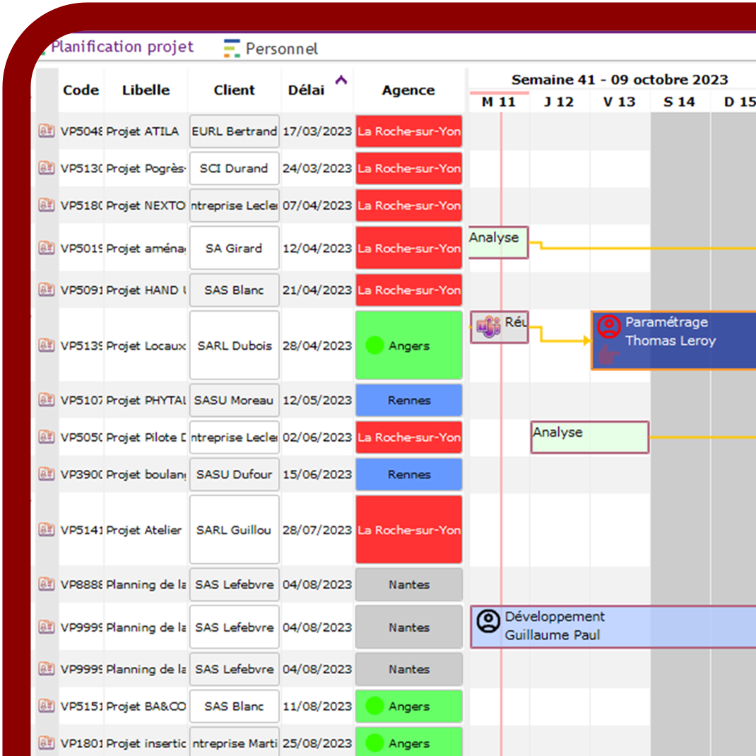 écran du logiciel de planification visual planning pour le BTP