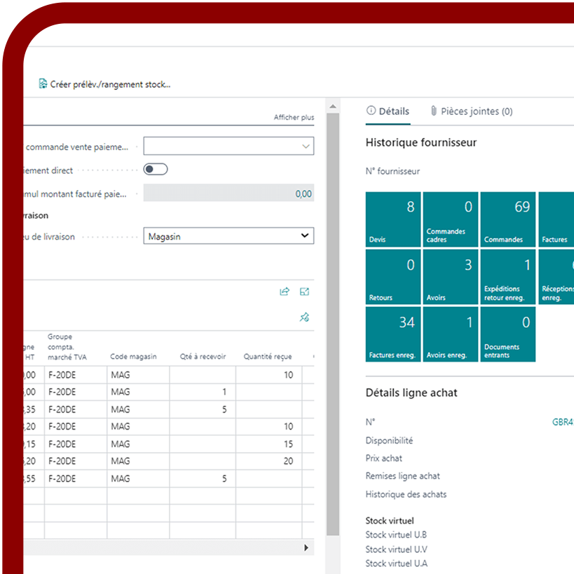 écran d'un de la fonctionnalité Achats et stocks sur le logiciel BTP naviwest